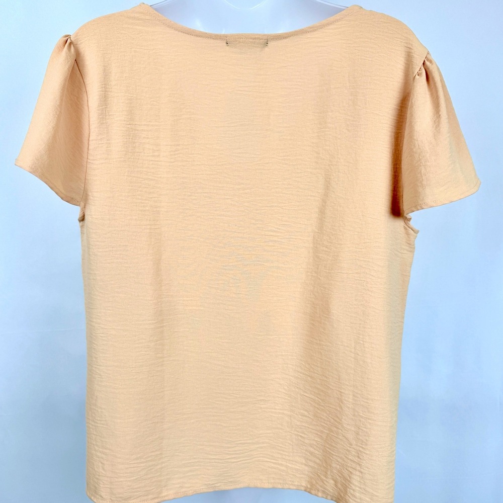 Basil & Lola Peach Scallop Neck Blouse L Flutter Sleeve Casual Office Top Women - Picture 2 of 8